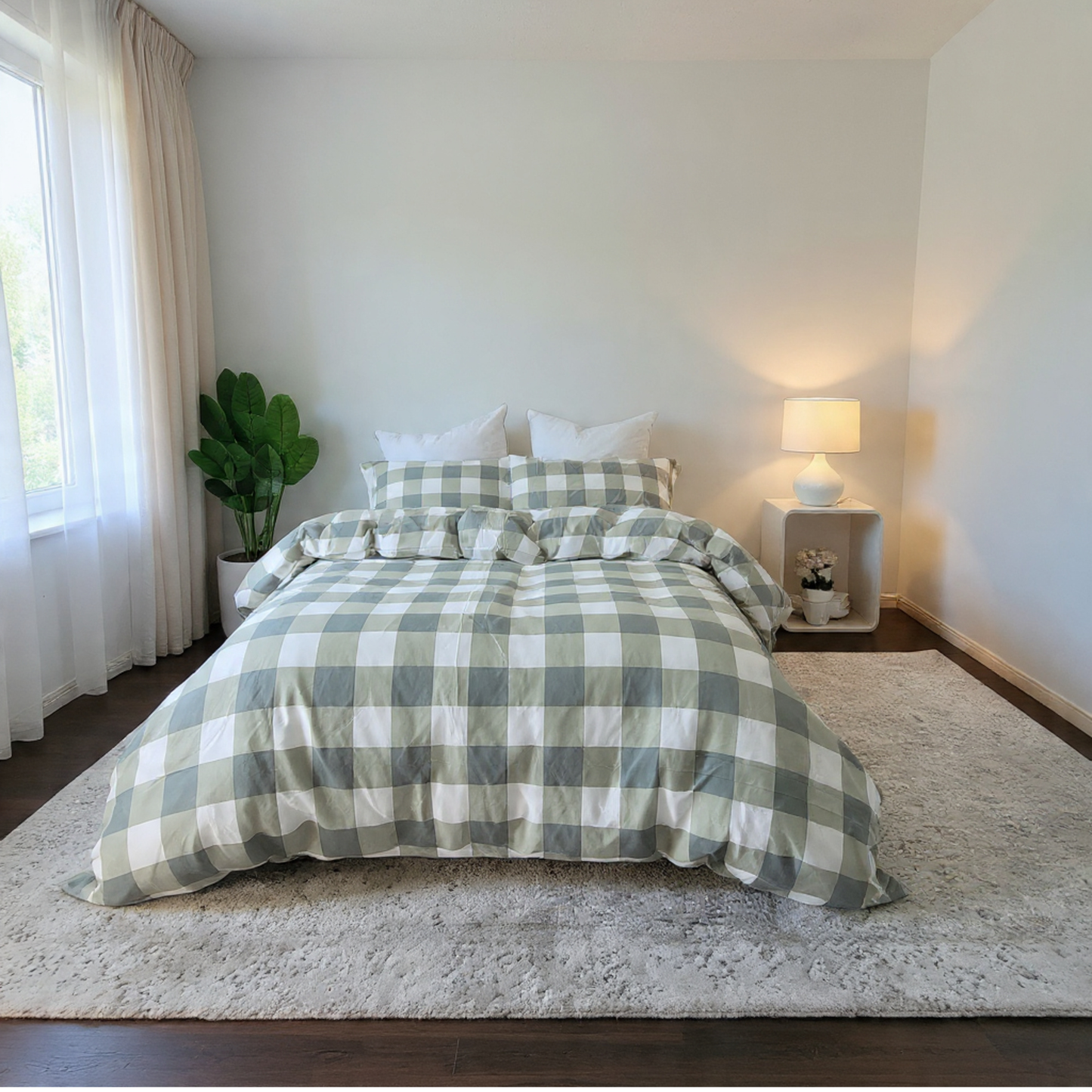 Sage Grid Quilt Cover Set |Ultra-Smooth Feel & Breathable Comfort