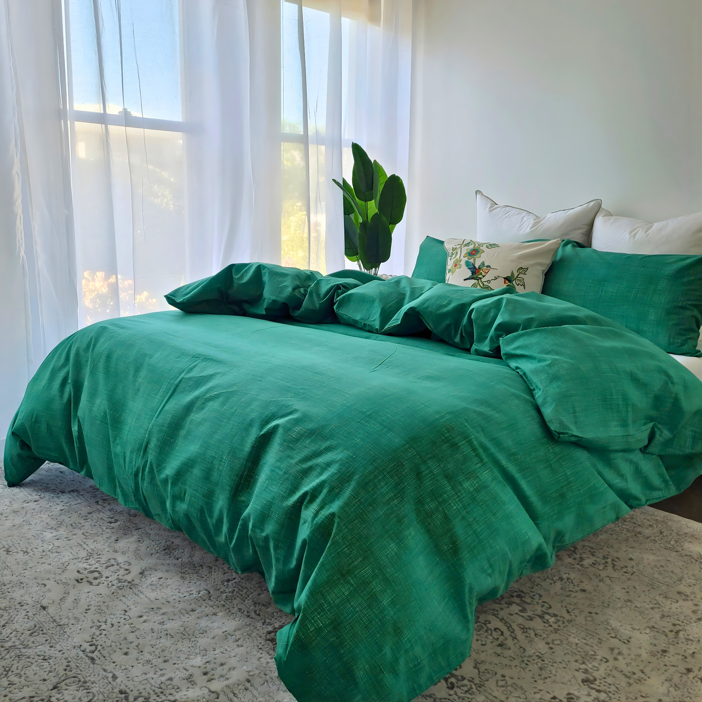 Green Textured Print Quilt Cover Set -Pure Cotton with Ornate Patterns