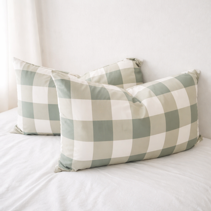 SAGE GRID Pillowcase Pair