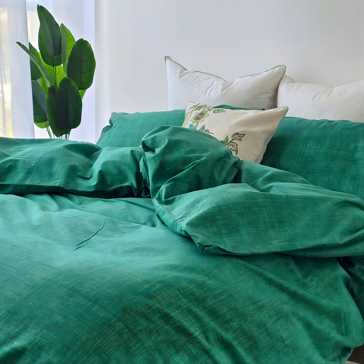 Green Textured Print Quilt Cover Set -Pure Cotton with Ornate Patterns