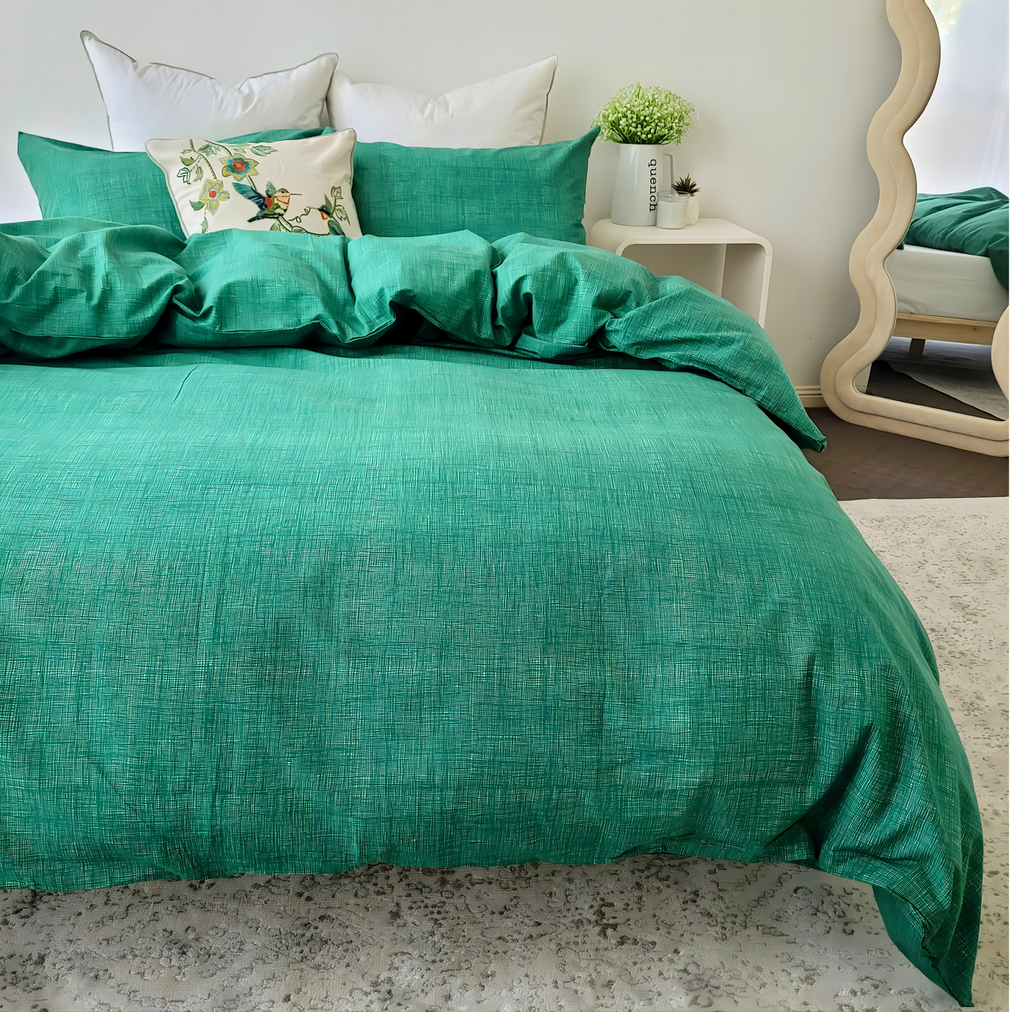 Green Textured Print Quilt Cover Set -Pure Cotton with Ornate Patterns