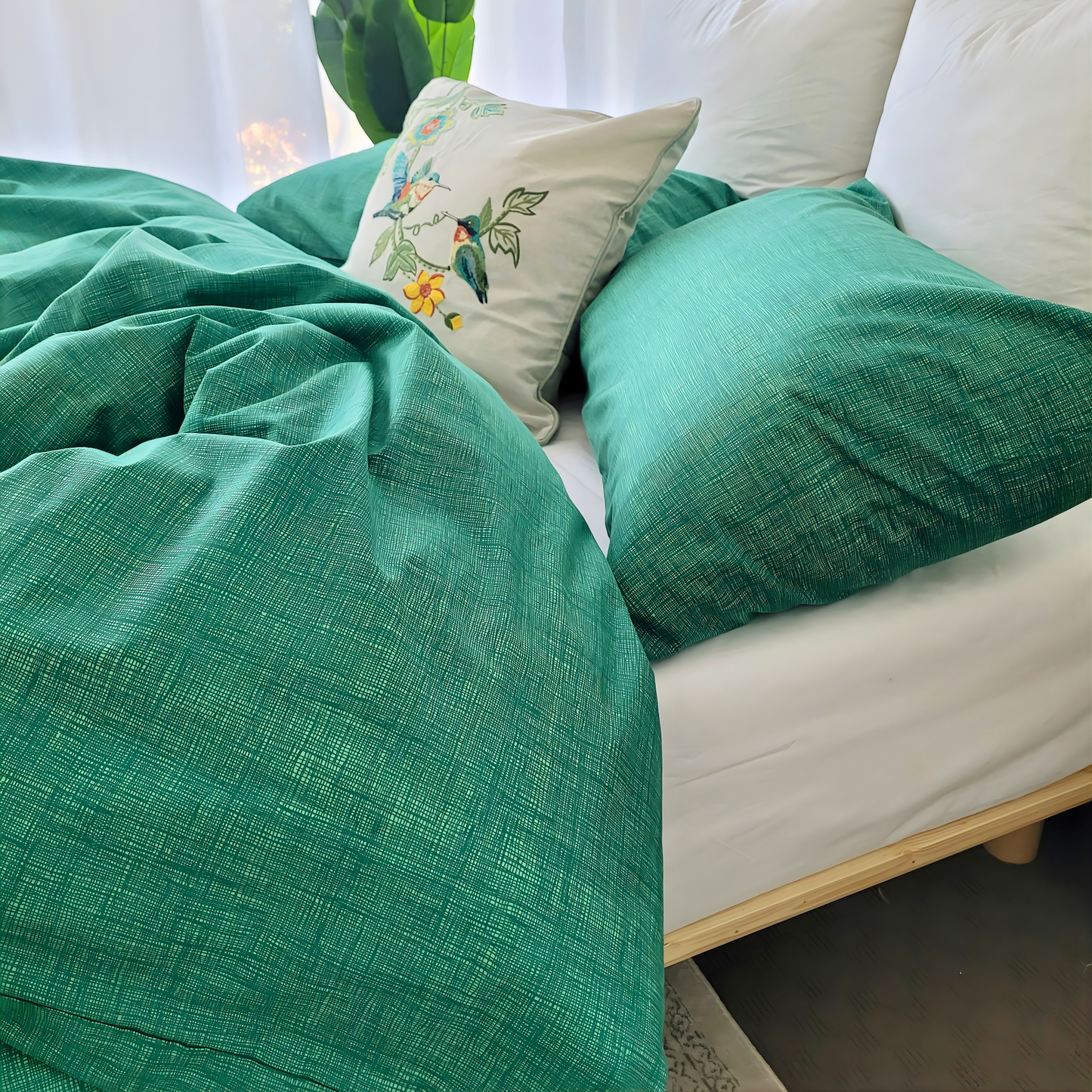 Green Textured Print Quilt Cover Set -Pure Cotton with Ornate Patterns