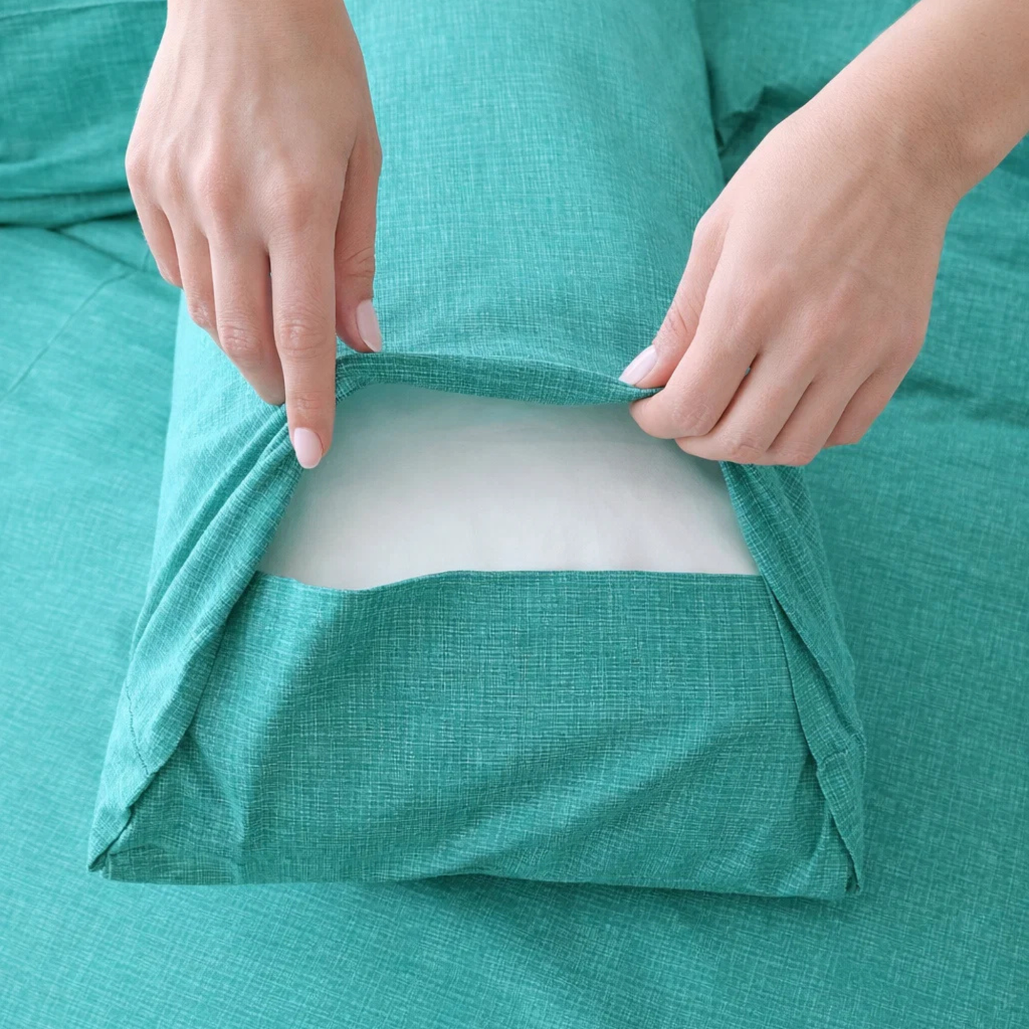 Green Textured Print Quilt Cover Set -Pure Cotton with Ornate Patterns