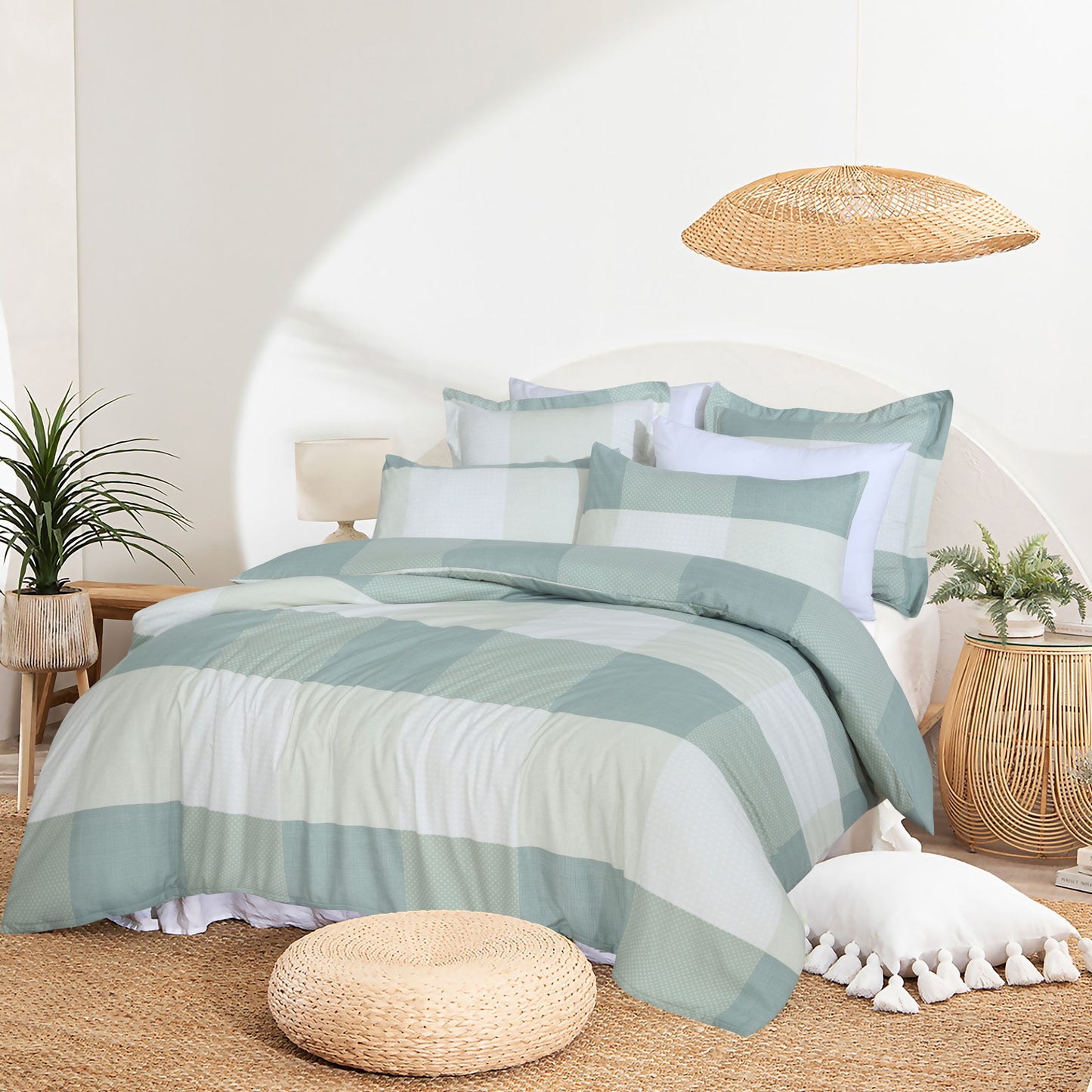 Check Quilt Cover Set-Pastel Green | Classic Hotel Luxury