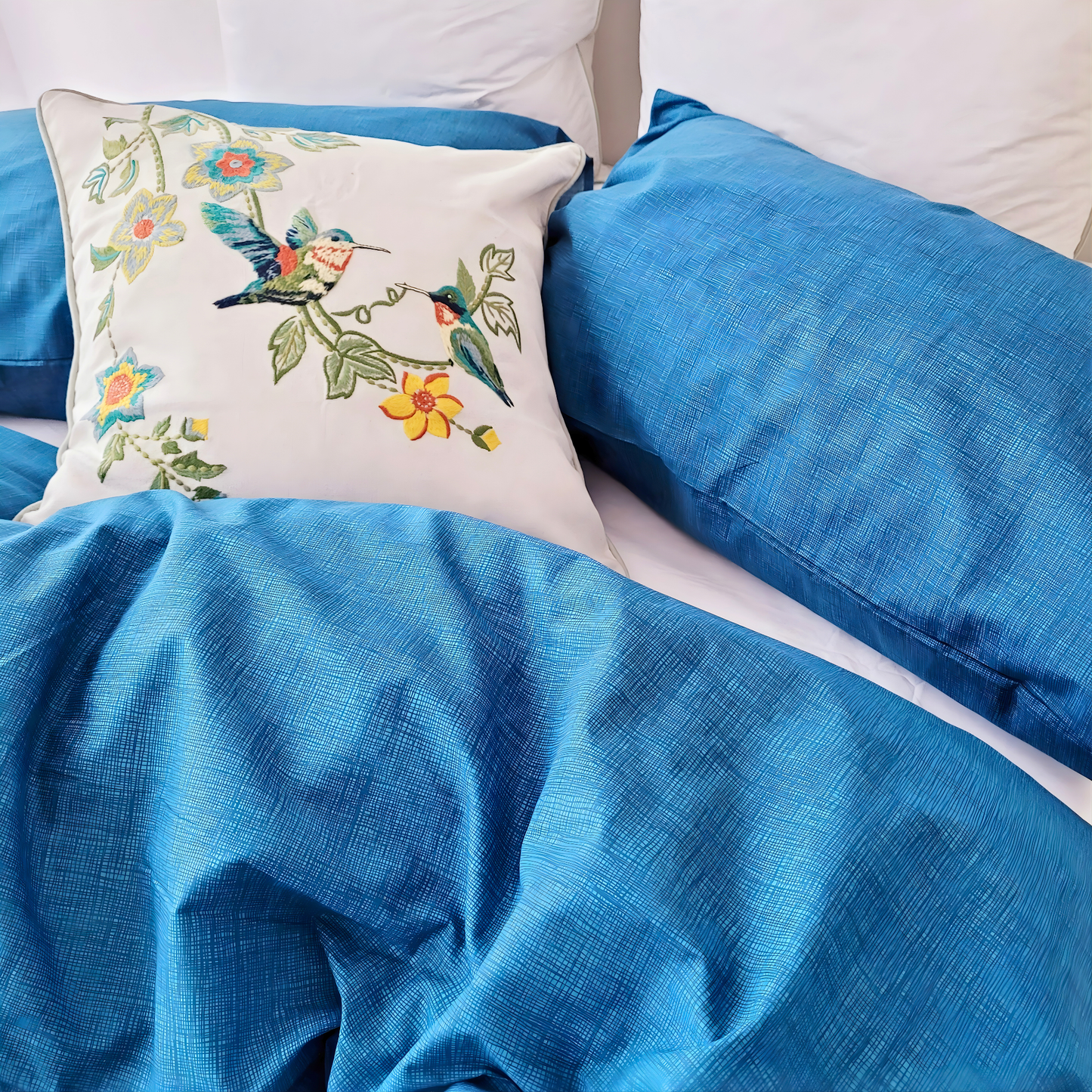 Blue Textured Print Quilt Cover Set | Pure Cotton with Ornate Patterns
