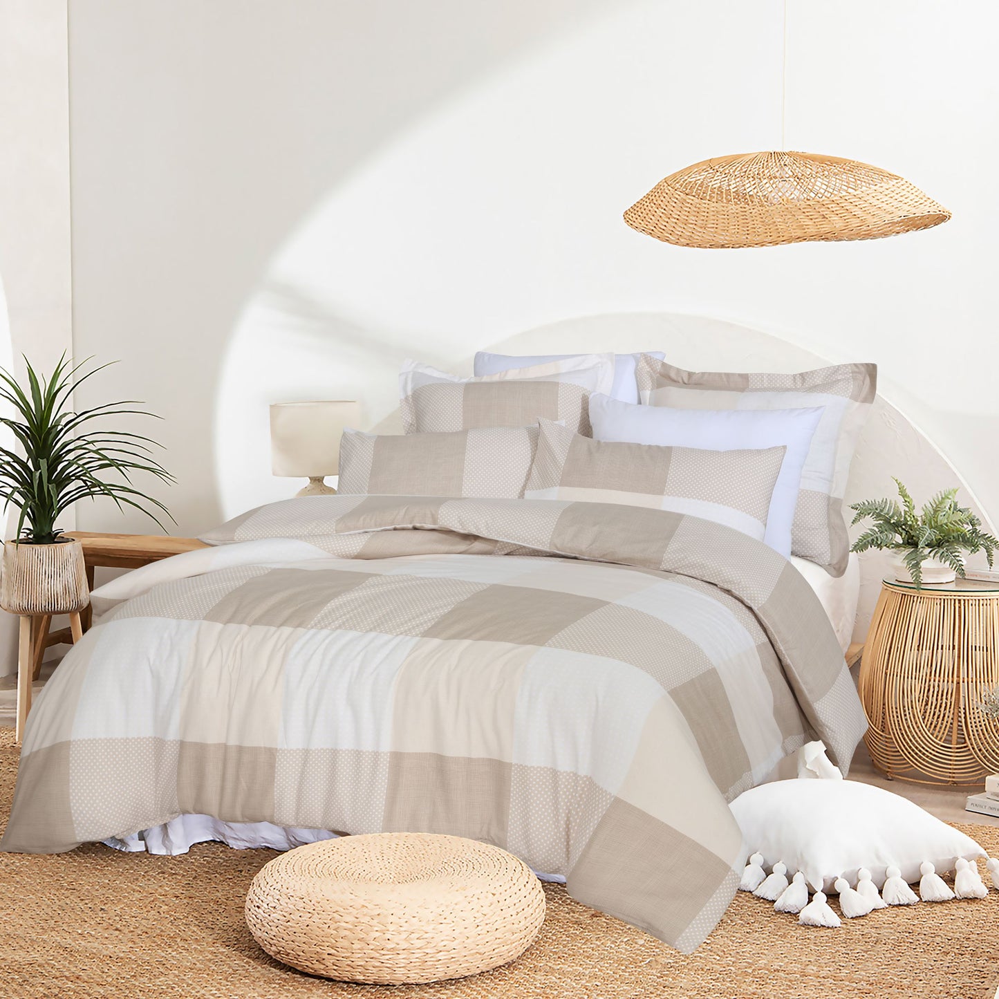 Check Quilt Cover Set- Buffed Beige | Superior Hotel Linen