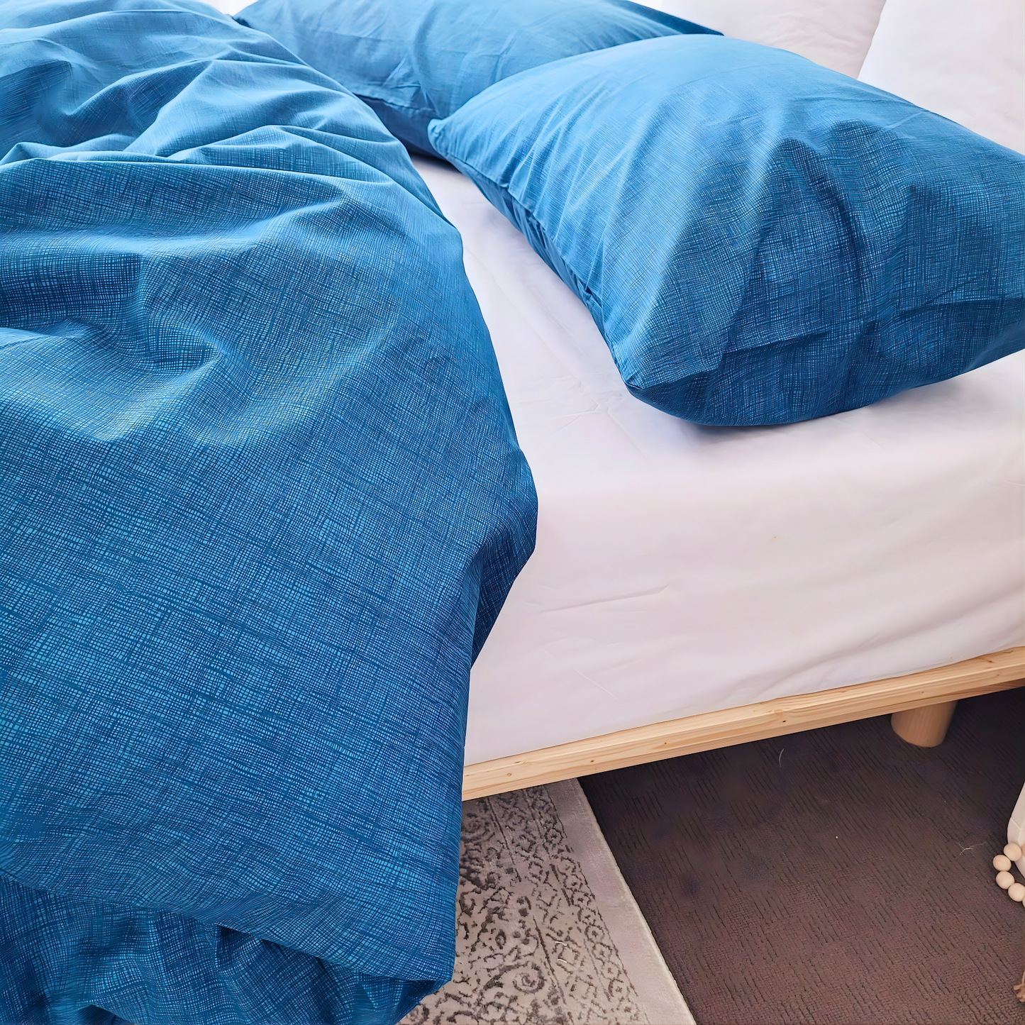 Blue Textured Print Quilt Cover Set | Pure Cotton with Ornate Patterns