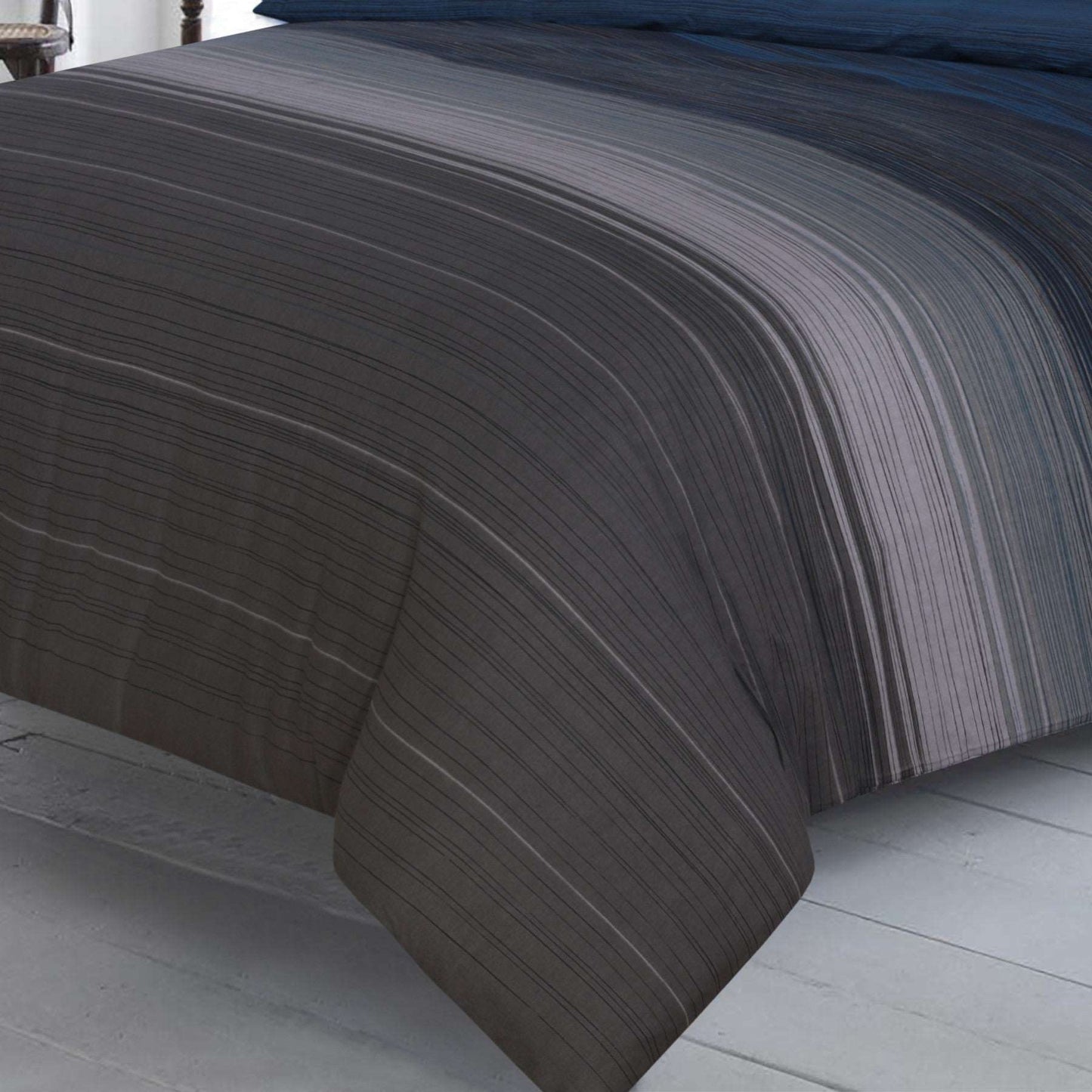 100% Cotton Quilt Cover | Grey Black Blue Stripes