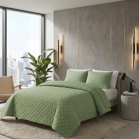 Light Sage Ultrasonic Coverlet – Ultra-Soft & Lightweight Bedding