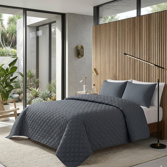 Grey Ultrasonic Coverlet – Ultra-Soft & Lightweight Bedding
