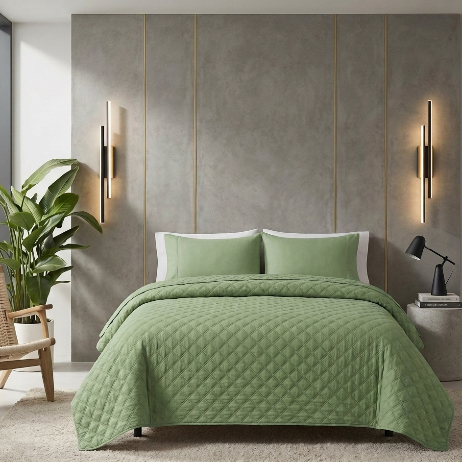 Light Sage Ultrasonic Coverlet – Ultra-Soft & Lightweight Bedding
