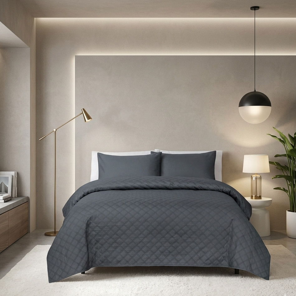 Grey Ultrasonic Coverlet – Ultra-Soft & Lightweight Bedding