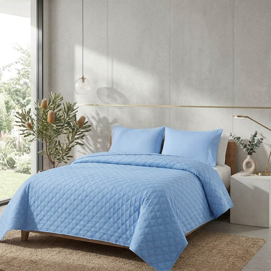 Blue Ultrasonic Coverlet – Ultra-Soft & Lightweight Bedding
