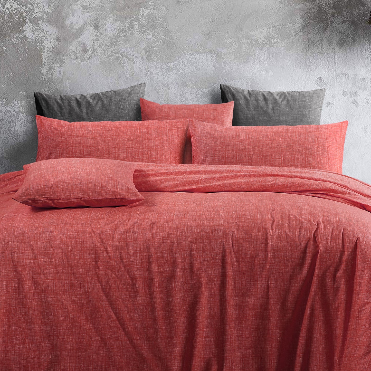 100 % Cotton Doona Cover Textured Print with Extra Standard Pillowcases | Living Coral 